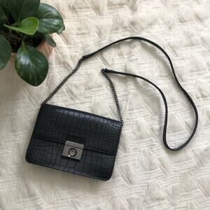 Milly Black Croc-Embossed Crossbody Bag